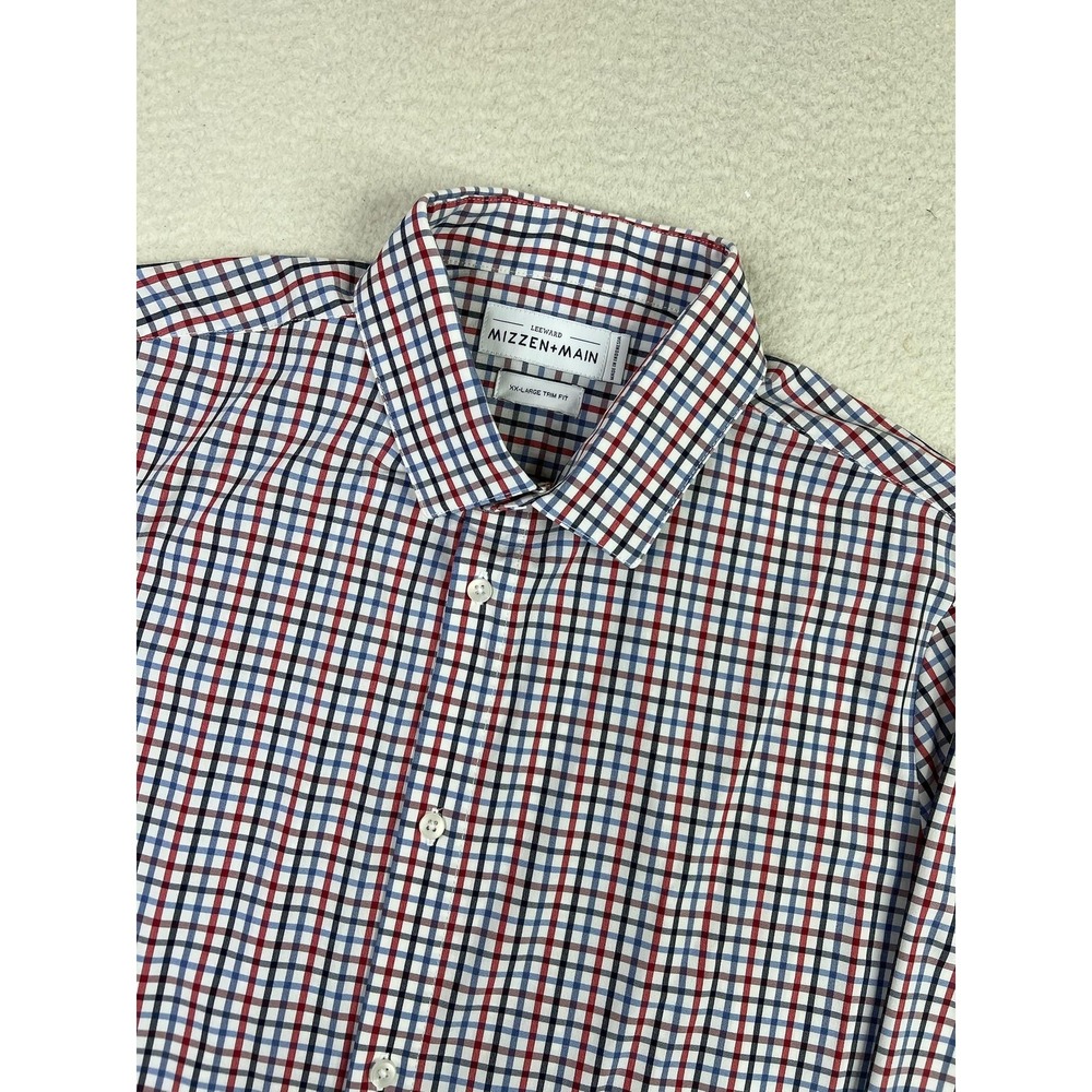 Mizzen+Main Leeward Dress‎ Shirt Mens 2XL Red Blue Check Trim Fit L-9036 Stretch